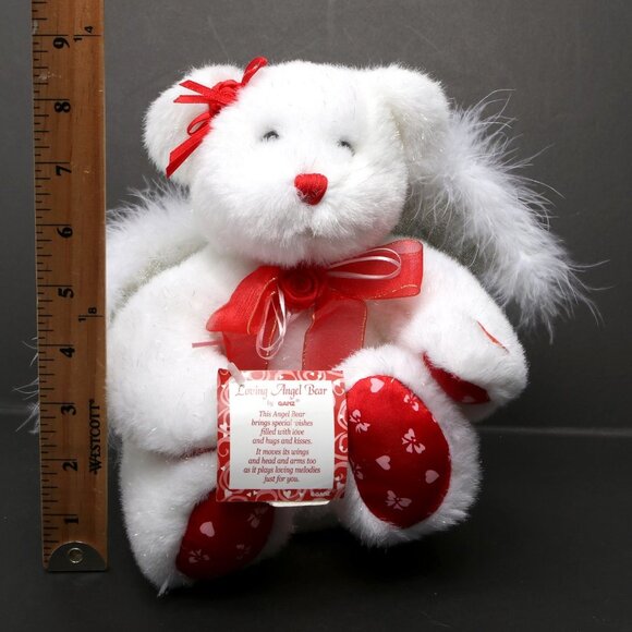 Vintage GANZ Loving Angel Bear Heart Valentines Animation Glitter Wings White - Picture 4 of 9